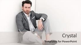  Presentation with wall - Cool new PPT theme with businesspeople unhappy - frustrated businessman sitting near backdrop and a light gray colored foreground