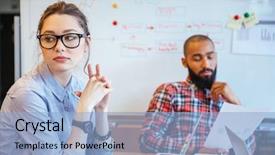  Presentation with lactation young woman breastfeeding - Cool new PPT layouts with businesspeople unhappy - pensive young woman in glasses backdrop and a light blue colored foreground