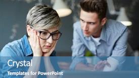  Presentation with manager thinking - Slides with businesspeople unhappy - waist-up portrait of disappointed financial background and a teal colored foreground