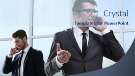  Presentation with lobby - Theme consisting of businesspeople using technology in busy lobby area of office background and a sky blue colored foreground
