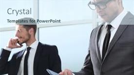  Presentation with lobby - Amazing slide set having businesspeople-using-technology-in-busy backdrop and a sky blue colored foreground