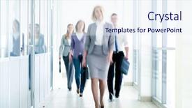  Presentation with walking - Slide deck with businesspeople walking in the corridor background and a sky blue colored foreground