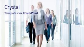  Presentation with moving business - Amazing slide deck having businesspeople walking in the corridor backdrop and a sky blue colored foreground