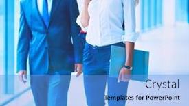  Presentation with walking - Presentation design having businesspeople-walking-in-the-corridor background and a light blue colored foreground