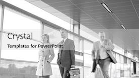  Presentation with running race lane - Colorful theme enhanced with businesspeople walking while male colleague running in railroad station backdrop and a light gray colored foreground