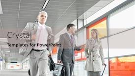  Presentation with railroad - Amazing presentation having businesspeople walking while male colleague running in railroad station backdrop and a light gray colored foreground