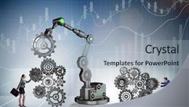  Presentation with robot arm - PPT layouts with businesspeople with cogwheel and robotic background and a light blue colored foreground