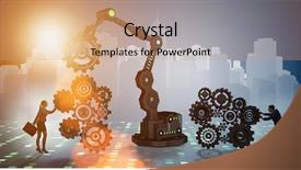  Presentation with robot arm - PPT layouts having businesspeople with cogwheel and robotic background and a coral colored foreground