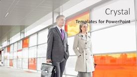  Presentation with railroad - PPT layouts with businesspeople with luggage walking in railroad station background and a light gray colored foreground
