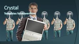  Presentation with head and neck - Colorful slide deck enhanced with businesspeople with shows well done backdrop and a tawny brown colored foreground