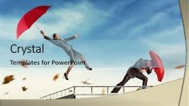  Presentation with skyscraper - Slide deck with businesspeople with umbrellas background and a light blue colored foreground