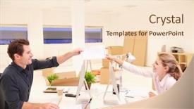  Presentation with new office - Amazing slide deck having businesspeople working at desks in new office backdrop and a lemonade colored foreground