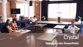  Presentation with relaxation - Amazing PPT layouts having businesspeople working in relaxation area backdrop and a violet colored foreground