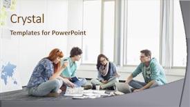  Presentation with creative - Presentation theme enhanced with businesspeople working on floor background and a sky blue colored foreground