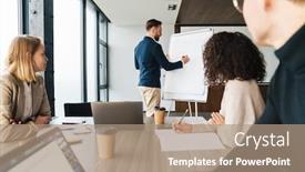  Presentation with standing sitting - Amazing slides having businesspeople-working-together backdrop and a coral colored foreground