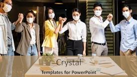  Presentation with hand shake office - Presentation having businessperson-do-alternative-greeting-instead background and a coral colored foreground