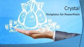  Presentation with hand holding colorful brain sketch - Audience pleasing presentation theme consisting of businessperson hand holding money bag backdrop and a  colored foreground