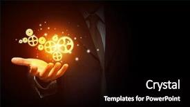  Presentation with palm - Slide deck enhanced with businessperson holding gears and cogwheels background and a black colored foreground