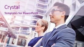  Presentation with members - Audience pleasing slide set consisting of businessteam members standing next backdrop and a  colored foreground