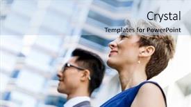  Presentation with members - Amazing theme having businessteam members standing next to each other in business district backdrop and a light blue colored foreground