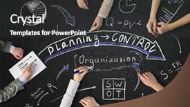  Presentation with collaboration - PPT theme with businessteam working in collaboration background and a dark gray colored foreground