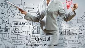  Presentation with strategy - Slide deck having businesswoman against sketch background new idea and strategy background and a light gray colored foreground