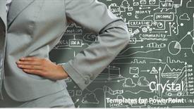  Presentation with background - Presentation theme consisting of businesswoman against sketch background new idea and strategy background and a gray colored foreground