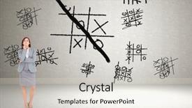  Presentation with tic tac toe - Colorful theme enhanced with businesswoman against tic tac toe backdrop and a lemonade colored foreground