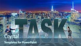  Presentation with task - Slide deck with businesswoman and businessman in task background and a ocean colored foreground