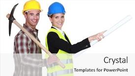  Presentation with craftsman - Colorful slide deck enhanced with businesswoman-and-craftsman-going backdrop and a white colored foreground