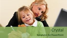  Presentation with working mother - Slides having businesswoman and mother is work background and a seafoam green colored foreground