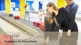  Presentation with conveyor chain and conveyor belt - Slide deck consisting of businesswoman-and-other-travelers-pick background and a mint green colored foreground