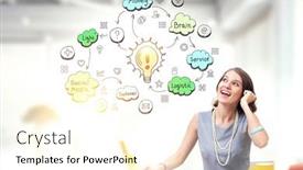  Presentation with white pigeon against the blue - Slides with businesswoman-and-sketch-drawn-against background and a cream colored foreground