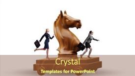  Presentation with trojan horse - Presentation design having businesswoman-and-trojan-horse background and a tawny brown colored foreground