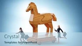  Presentation with trojan horse - Slide set having businesswoman-and-trojan-horse background and a sky blue colored foreground