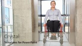  Presentation with elevator - PPT layouts having businesswoman-as-a-wheelchair-user background and a light gray colored foreground
