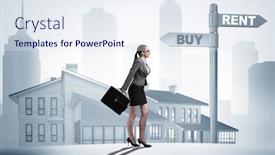  Presentation with crossroads - Amazing PPT layouts having businesswoman-at-crossroads-betweem-buying backdrop and a sky blue colored foreground