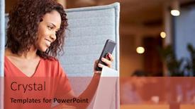  Presentation with desk - Audience pleasing slide deck consisting of businesswoman-at-desk-in-cubicle backdrop and a red colored foreground