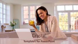  Presentation with smart home - Presentation having businesswoman-at-home-in-kitchen background and a coral colored foreground