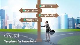  Presentation with crossroads - Presentation theme having businesswoman-at-the-crossroads background and a gray colored foreground