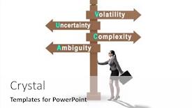  Presentation with crossroads - PPT theme featuring businesswoman-at-the-crossroads background and a white colored foreground