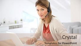  Presentation with video conference - Colorful PPT theme enhanced with businesswoman attending video conference backdrop and a coral colored foreground
