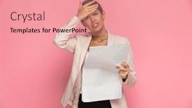  Presentation with pink beauty - Beautiful theme featuring businesswoman-beauty-slapping-her-head backdrop and a coral colored foreground
