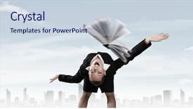  Presentation with book - Slide set with businesswoman bent over and evading background and a lemonade colored foreground