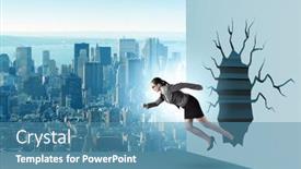  Presentation with breaking through - Presentation design enhanced with businesswoman-breaking-through-the-wall background and a teal colored foreground