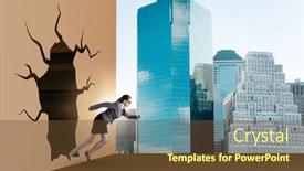  Presentation with breaking through - Presentation design enhanced with businesswoman-breaking-through-the-wall background and a tawny brown colored foreground