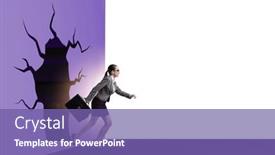  Presentation with breaking through - Slide deck with businesswoman-breaking-through-the-wall background and a violet colored foreground