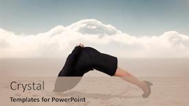  Presentation with head - Beautiful presentation theme featuring businesswoman-burying-her-head-against backdrop and a coral colored foreground