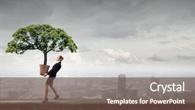  Presentation with green tree - Theme enhanced with businesswoman carrying green tree planted background and a tawny brown colored foreground