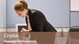  Presentation with diaper - Colorful PPT theme enhanced with businesswoman changing baby diaper backdrop and a violet colored foreground